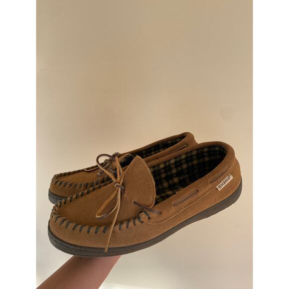 LB Evans Hideaways plaid lined leather slip on loafers mocassins mens 10 - Picture 2 of 7